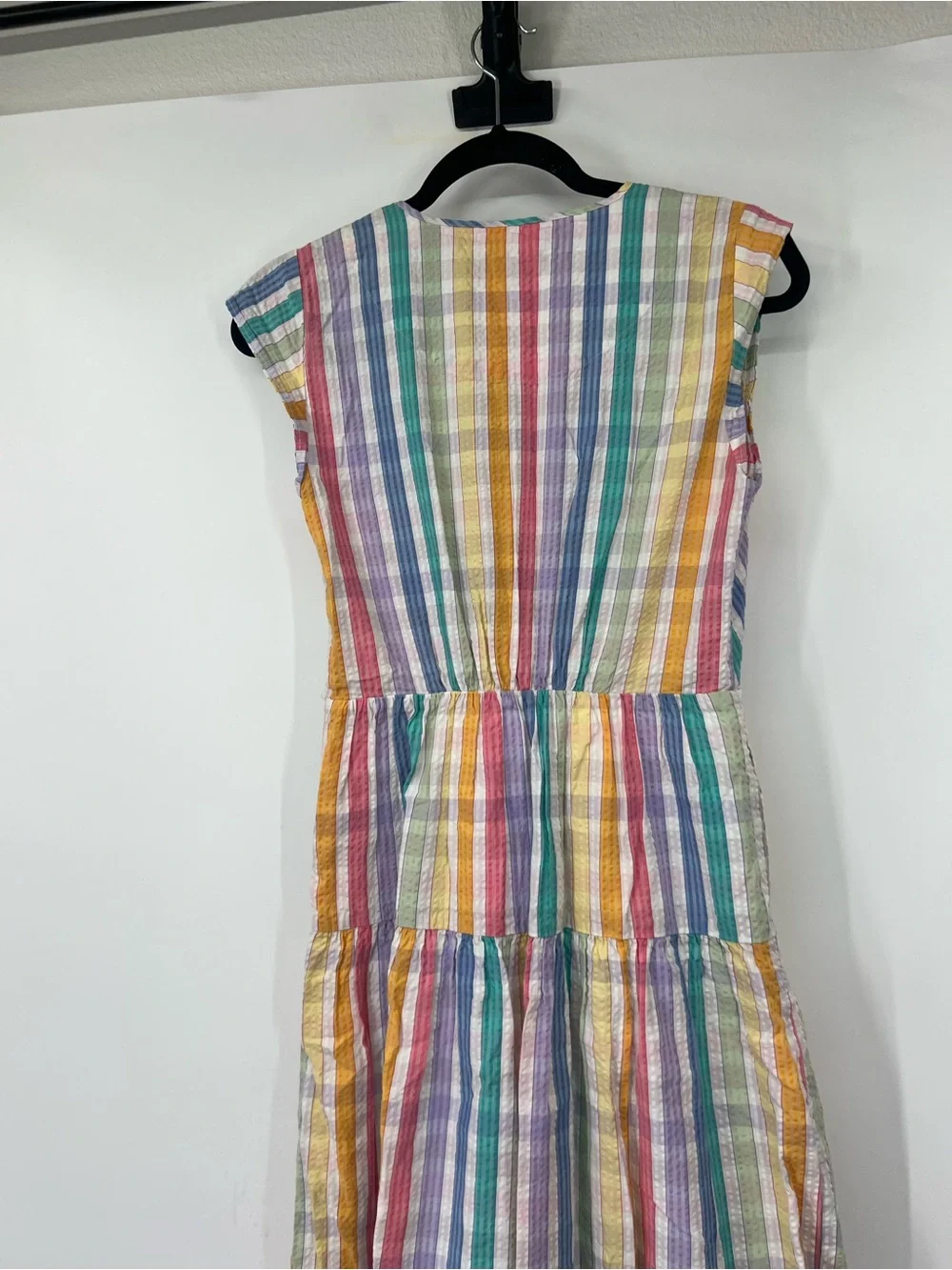 J. Crew Faux-Wrap Midi Dress in Rainbow Gingham